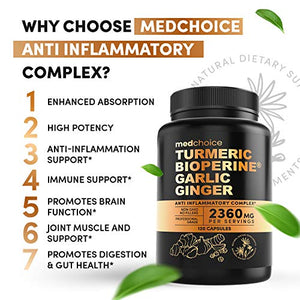 4-in-1 Turmeric Curcumin w Bioperine 2360mg (120 ct) | 95% Curcuminoids, Ginger Root, Garlic Pills, Black Pepper | Anti Inflammatory Joint Pain Heart Health | Made in The USA (120 Count (Pack of 1))