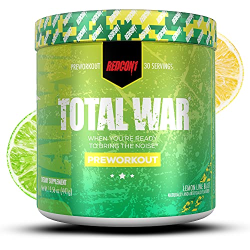 Redcon1 Total War - Pre Workout Powder, (Lemon Lime Blast) Boost Energy, Increase Endurance and Focus, Beta-Alanine, 350mg Caffeine, Citrulline Malate, Nitric Oxide Booster - Keto Friendly