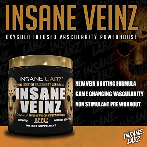 Insane Labz Psychotic Gold and Insane Veinz Gold Pre Workout Nitric Oxide Booster Stack, Increase Muscle Mass, Vascularity, Strength, Energy, Focus, Fruit Punch