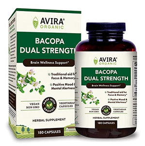 Avira Organic Bacopa Dual Strength, Full Spectrum With Saponins, Bacosides, Cognition, Brain Wellness Support, Helps Positive Mood, Focus And Memory, Max Strength-500mg Per Day Intake, Non GMO