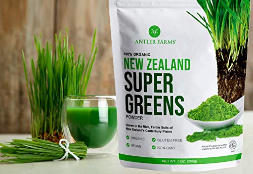 Antler Farms - 100% Pure New Zealand Super Greens Powder, 40 Servings, 200g - Wheat Grass, Barley Grass, Chlorella, Spirulina - Vegan, Gluten Free, Chlorophyll Rich, for Energy and Detox