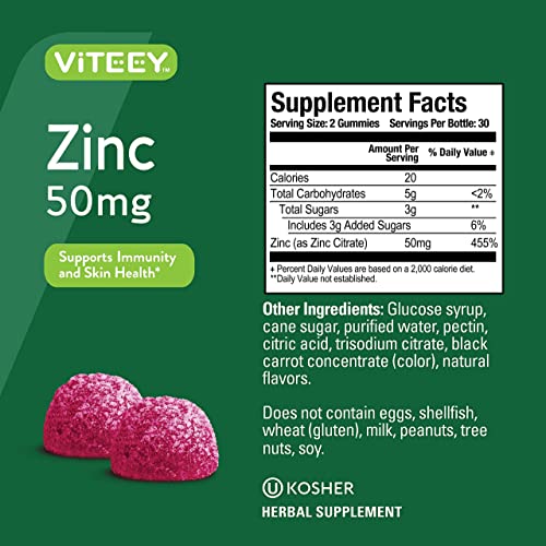 Zinc 50MG Gummies for Healthy Immune Support - for Adults and Teens - Dietary Supplement, Pectin Based, Vegan, Gelatin Free, Gluten Free, Berry Flavor Chewable Gummy [60 Count 2 Pack]