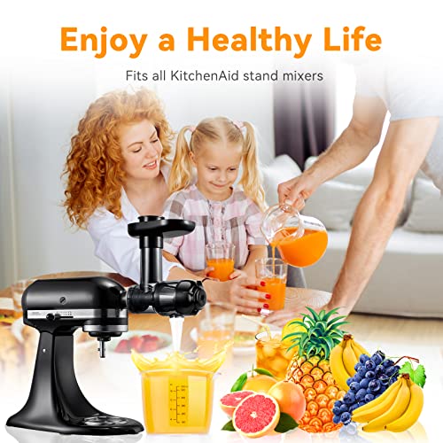 Slow Juicer Attachment for KitchenAid Stand Mixers Replacement, Masticating Juicer Accessories for All Kitchen Aid Mixers by Aikeec, Cold Pressed Juicer Parts, Great for Fruits and Vegetables, Black