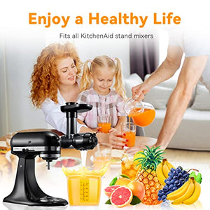 Slow Juicer Attachment for KitchenAid Stand Mixers Replacement, Masticating Juicer Accessories for All Kitchen Aid Mixers by Aikeec, Cold Pressed Juicer Parts, Great for Fruits and Vegetables, Black
