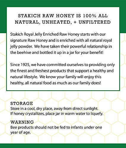 Stakich Royal Jelly Enriched Raw Honey - Pure, Unprocessed, Unheated - 5 Pound (80 Ounce)