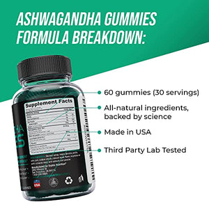 Ashwagandha Gummies - 1000MG Ashwagandha Per Serving - Formulated with Maca Root, Lemon Balm & L-Theanine - Supports Stress Relief, Energy, Mood & Strong Immunity - Vegan* - 60 Gummies