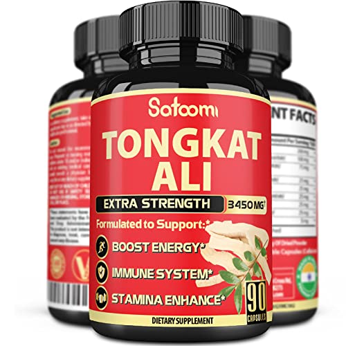 Satoomi Natural Tongkat Ali Root Extract 200:1 - 9 Essential Herbs Equivalent to 3450mg - Support Strength, Energy and Healthy Immune - 1 Pack 90 Vegan Caps 3 Month Supply