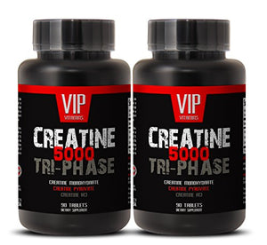 Creatine Tri-Phase 5000 - Premuim Blend of Creatine Monohydrate, Creatine HCL and Creatine Pyruvate (2 Bottles 180 Tablets)