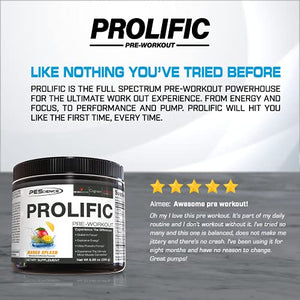 PEScience Prolific Pre Workout Powder, Mango Splash, 40 Scoops, Energy Supplement with Nitric Oxide