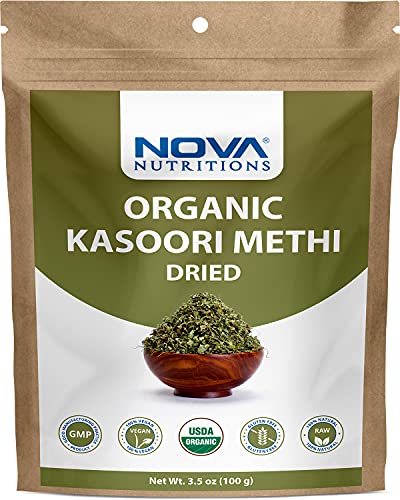 Nova Nutritions Certified Organic Kasoori Methi Dried Fenugreek Leaves, 3.5 OZ (100 Gram), Used for cooking | Adds Flavor