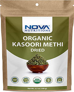 Nova Nutritions Certified Organic Kasoori Methi Dried Fenugreek Leaves, 3.5 OZ (100 Gram), Used for cooking | Adds Flavor