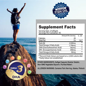 Omega 3 Fish Oil 2500mg Supplement by New Age - 2 Pack – Immune & Heart Support – Promotes Joint, Eye, Brain & Skin Health - Non GMO 180 Softgels - EPA, DHA Fatty Acids Gluten Free