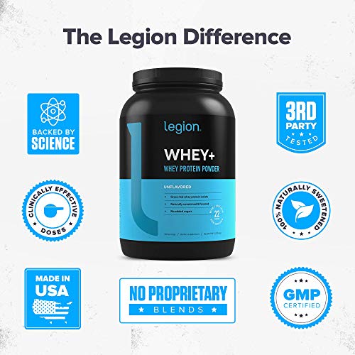 Legion Whey+ Unflavored Whey Isolate Protein Powder from Grass Fed Cows - Low Carb, Low Calorie, Non-GMO, Lactose Free, Gluten Free, Sugar Free, All Natural Whey Protein Isolate , 30 Servings…