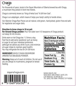 Sayan Siberian Raw Ground Chaga Powder 8 Oz (226g) - Wild Forest Mushroom Tea, Powerful Adaptogen Antioxidant Supplement, Support for Immune System, Digestive Health and Helps Inflammation Reduction