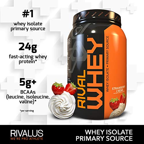 Rivalus Rivalwhey – Strawberry Creme 2lb - 100% Whey Protein, Whey Protein Isolate Primary Source, Clean Nutritional Profile, BCAAs, No Banned Substances, Made in USA