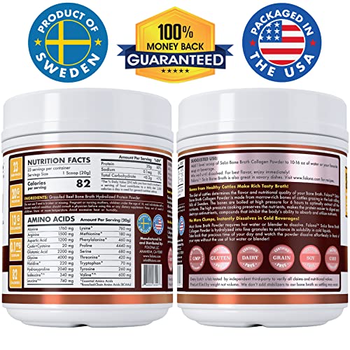 Solo Bone Broth Protein Powder, Low Sodium, Pure Hydrolyzed Collagen, For Healthy Skin, Nails, Hair, Joints & Digestion, Grass Fed, Non-GMO, Gluten Free, Paleo & Keto Friendly, 20g Protein Per Serving