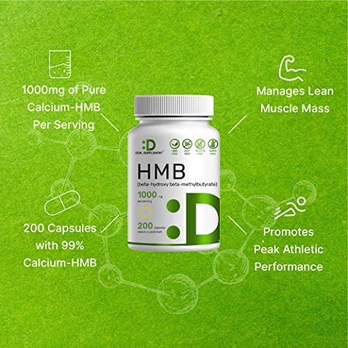 Ultra Strength HMB Supplements 1000mg Per Serving, 200 Capsules | Third Party Tested | Supports Muscle Growth, Retention & Lean Muscle Mass - Fast Workout Recovery
