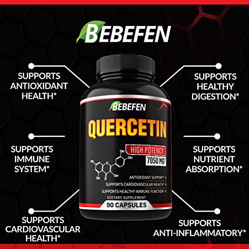 Quercetin Capsules - 7050mg Formula Pills with Black Pepper Extract - 90 Capsules Quercetin Pills for Supports Immune Health & Cardiovascular Health - 3 Month Supply