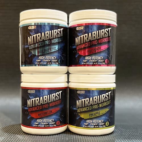 Giant Sports International NITRABURST Pre Workout Powder, Increase Blood Flow, Boosts Strength and Energy, Improve Exercise Performance, Creatine Free (Blue Raspberry, 30 Servings)