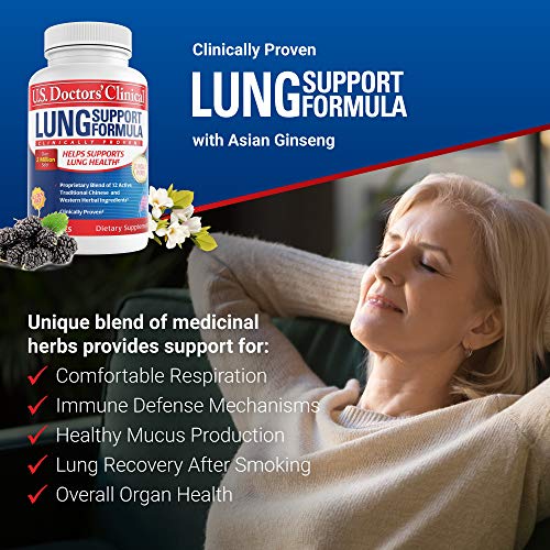 U.S. Doctors' Clinical Lung Support Supplement for Lung and Respiratory Health with Natural Herbs, Magnesium, Vitamin C, and Zinc for Immune Support (Packaging May Vary) [1 Month Supply - 60 Capsules]