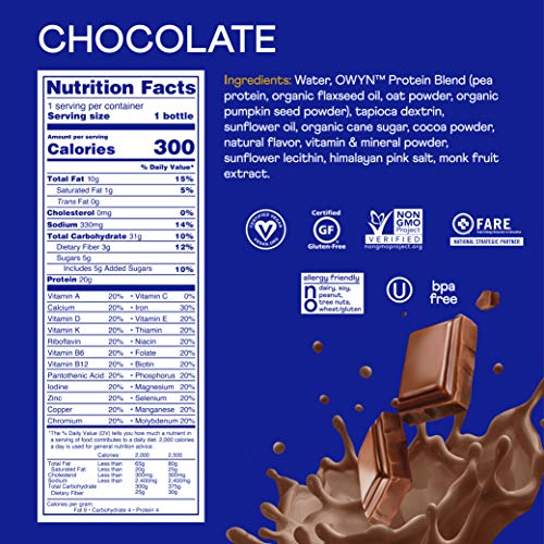 OWYN - Meal Replacement Shakes for Weight Loss, 100% Vegan Protein | Chocolate, 12 Fl Oz (Pack of 12) | Dairy-Free, Gluten-Free, Soy-Free, Tree Nut-Free, Egg-Free, Allergy-Free, Plant-Based