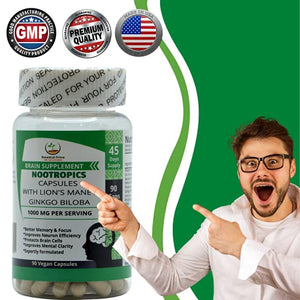 Botanical Prime Nootropic -100% Vegan-for Men & Women-Enhance Focus, Boost Concentration, Improve Memory- 1000 MG Ginkgo Biloba, Dmae, Vitamin B12, Bacopa Monnieri , Lion's Mane-90 Counts-Made in USA