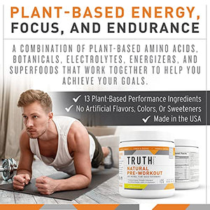 Truth Nutrition All Natural Pre Workout Powder - Clean Pre Workout for Men Keto - Pre Workout Women Plant Based Vegan Preworkout Powder - Natural Preworkout for Women and Men (Lemonade)