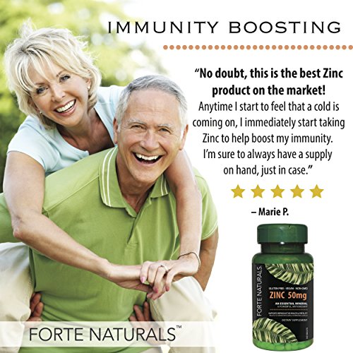 100 Zinc Supplements Specially Formulated for Sensitive Stomachs , Vitamins for Adults Daily Supplement by FORTE NATURALS Vegan 50mg, Non GMO, Easy to Swallow Zink Vitaminas