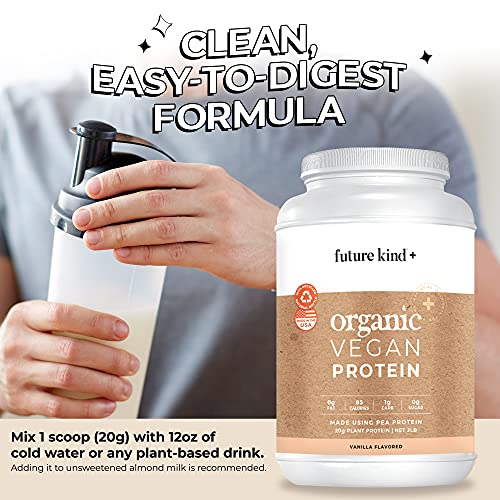 Vegan Protein Powder by Future Kind. Plant Based Shake for Muscle Growth & Weight, Organic Soy-Free Pea Protein Powder. Sugar-Free, Dairy-Free & Gluten-Free Plant Protein Powder Vanilla, 34 Servings.