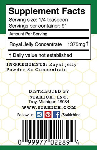 Stakich Royal Jelly Powder - 4 Ounce - 3X Concentrate - Freeze Dried, Pure, Natural