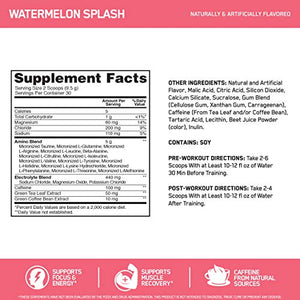 Optimum Nutrition Amino Energy + Electrolytes Powder - Pre Workout, BCAAs, Amino Acids, Keto Friendly, Energy Powder -Watermelon Splash, 30 Servings