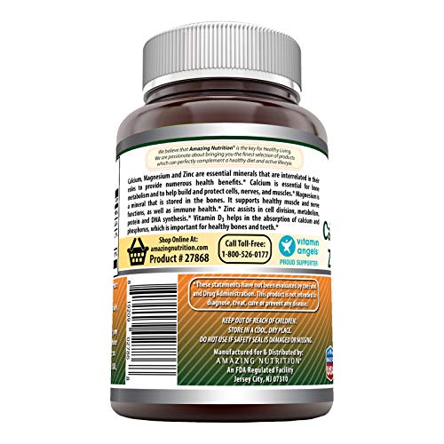 Amazing Formulas Calcium Magnesium Zinc + D3-Tablets (Non-GMO,Gluten Free) (Calcium 1000mg - Magnesium 400mg - Zinc 25mg Plus Vitamin D3 600 IU - Per Serving of 3 Tablets) (150 Count)