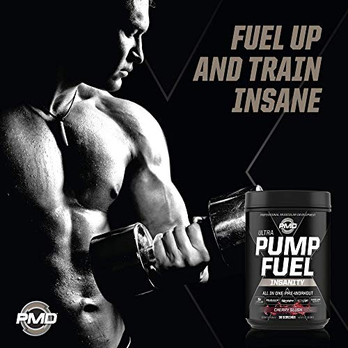 PMD Sports Ultra Pump Fuel Insanity - Pre Workout Drink Mix for Energy, Strength, Endurance, Muscle Pumps and Recovery - Complex Carbohydrates and Amino Energy - Cherry Slush (30 Servings)