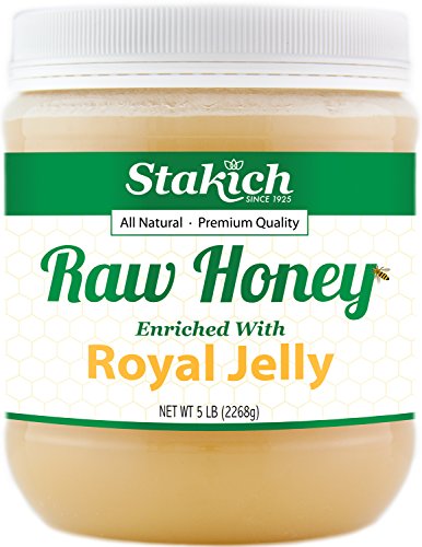 Stakich Royal Jelly Enriched Raw Honey - Pure, Unprocessed, Unheated - 5 Pound (80 Ounce)