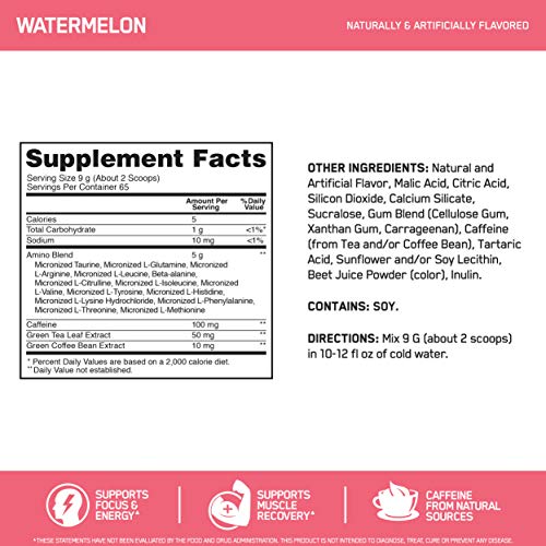 Optimum Nutrition Amino Energy - Pre Workout with Green Tea, BCAA, Amino Acids, Keto Friendly, Green Coffee Extract, Energy Powder - Watermelon, 65 Servings