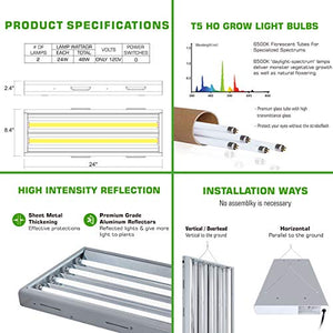 BloomGrow 48''x36''x72'' 2-in-1 Mylar Grow Tent + 6'' Fan Filter Ventilation Kit + 1200W LED Full Spectrum Grow Light + 2PCS 24W 2ft 2-lamp 6500K T5 Lights Indoor Plant Grow Tent Complete Kit