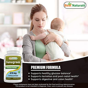 Best Naturals Fenugreek Seed Capsules Non-GMO 610 mg - Promotes Healthy Lactation & Healthy Glucose Metabolism 360 Count