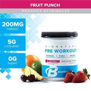 Bodybuilding Signature Pre Workout Powder | CARNOSYN, L-LEUCINE, L-CITRULLINE | Increases Focus, Fuels Performance | Fruit Punch, 30 Servings