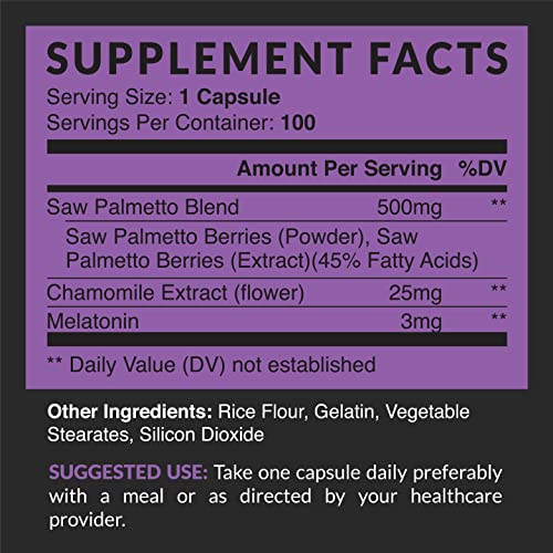 Saw Palmetto Prostate Supplements for Men as Potent DHT Blocker for Hair Growth and Beta Blocker to Decrease Frequent Urination (100 Count, Night Time)