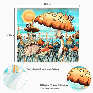 Trippy Mushroom Tapestry Hippie Sun Tapestry Snail Tapestry Plants and Leaves Tapestries Fantasy Fairy Tale Tapestry Wall Hanging for Room(51.2 x 59.1 inches)