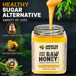 American Raw Honey - Raw Sweet Yellow Clover Honey from Utah, 100% Pure Organic Honey, Fresh from the Hive - Superfood, Gluten Free, Unpasteurized, No Preservatives or Additives (10 oz. / 285g)