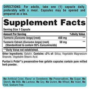 Puritan's Pride Turmeric Curcumin 500 Mg Contains Antioxidants, 360 Total Count (2 Packs of 180 Count Capsules), 360 Count