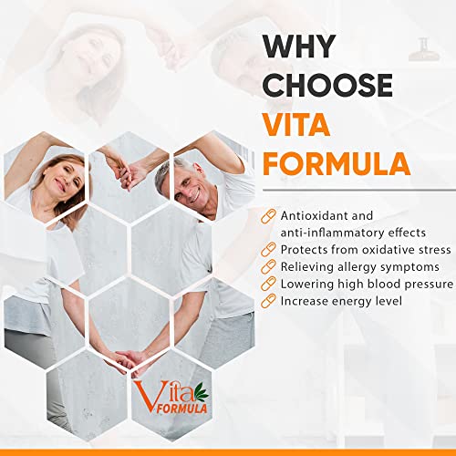 VITA FORMULA Quercetin with Bromelain Supplement, 500mg Vitamin C, Zinc, D3, Magnesium, BioPerine, Extra Strength Immune Support Joint and Respiratory Health Capsules, 120-Ct.