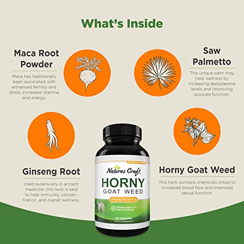 Bundle of Horny Goat Weed Complex Herbal Extract & Nitric Oxide Energizing Supplement for Men & Women Provides Pre-Workout Strength & Intense Muscle Growth - Get in Shape Without Feeling Exhausted