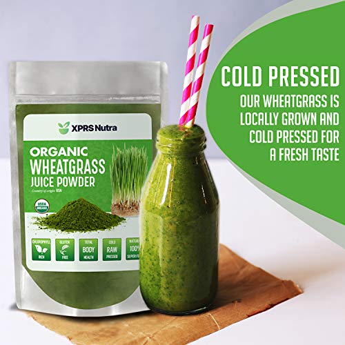 XPRS Nutra Organic Wheatgrass Juice Powder - Sustainably Grown in The US - Instant Wheat Grass Juice Powder Made from Concentrated Juice - More Potent Than Organic Wheatgrass Powder (16 oz)