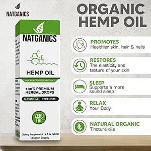 Organic Hemp Oil 1000mg - Ultra Premium Hemp Oil Drops 1000mg - Natural Hemp Oil Extract Tincture - Non-GMO Ultra-Pure CO2 Extracted Drops - Omega Fatty Acids 3 6 9 - Organically Grown & Made in USA