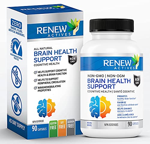 Renew Actives Natural Brain Health Support – 90 Capsules Vitamin Supplements with Bacopa, Gingko Biloba, Lion’s Mane - Cognitive Health, Enhanced Memory, Healthy Brain Functions