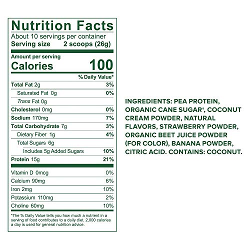 Vega Protein Made Simple, Strawberry Banana, Stevia Free Vegan Plant Based Protein Powder, Healthy, Gluten Free, Pea Protein for Women and Men, 9.3 Ounces (10 Servings)