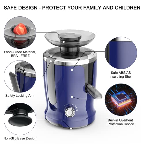 Electric Juicer, Centrifugal Juicers Machine for Fruit / Vegetables with Wide Feed Chute, 600W Updated Motor Fast Juice, Non-slip Design, BPA Free, Easy Clean with Brush… (Blue)