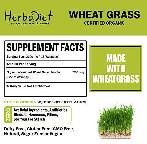 Organic Wheat Grass Whole Leaf Powder | Energy, Detox, Immune Support Alkalize Green Superfood Supplement | Non-GMO Gluten Free (60 Gram)